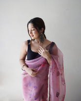 Magenta Cutwork And Gotapatti Work Pure Organza Silk Saree